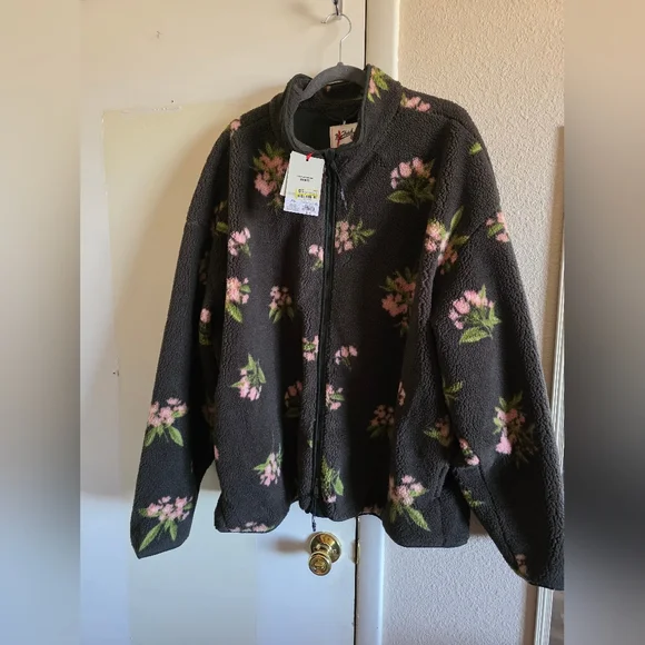 Woolrich Floral Zip-Up Fleece Jacket - Olive Green - Picture 4 of 7